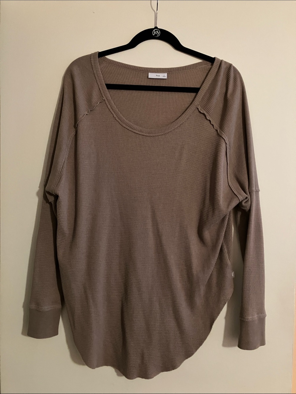 TNA Taupe Waffle-Knit Long Sleeve Scoop Top